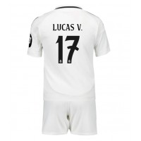 Camisa de Futebol Real Madrid Lucas Vazquez #17 Equipamento Principal Infantil 2024-25 Manga Curta (+ Calças curtas)